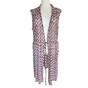 A Love Story 2X Swim Cover Up Sleeveless Tie Waist Sheer Chevron NWT Plus